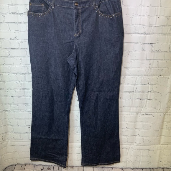 Jones NY Dark Blue Denim Jeans with Studded Details Size 16 32 inseam - Picture 1 of 4